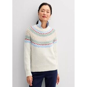 Croft & Barrow Womens Fair Isle Crewneck Sweater Ivory Blue Red XL NEW